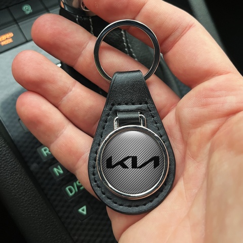 Kia Leather Keychain Light Carbon Black Logo