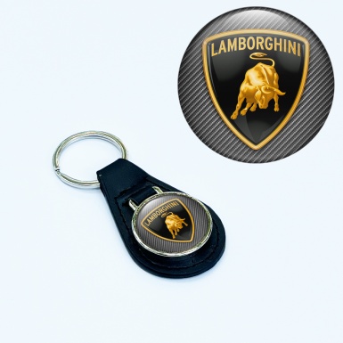 Lamborghini Keychain Leather Carbon Gold Shield Logo