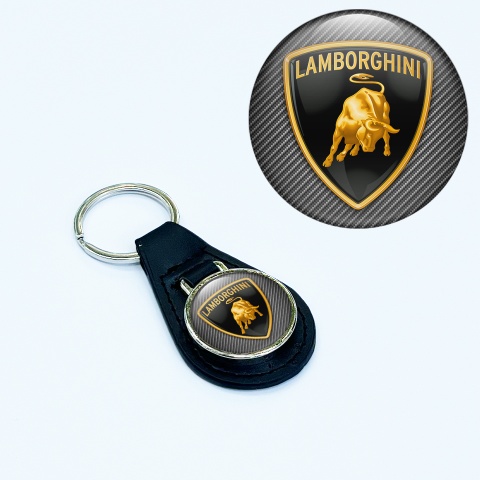 Lamborghini Keychain Leather Carbon Gold Shield Logo