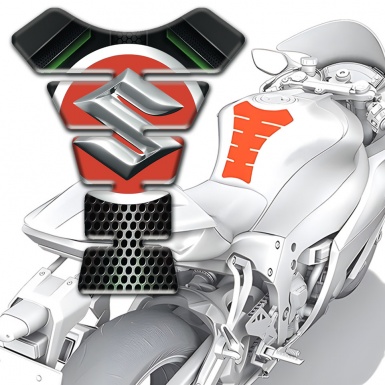 Suzuki Tank Pad Motorbike Anti Slip Sticker with Big Red Silver logo Design 