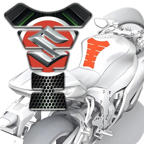 Suzuki Tank Pad Motorbike Anti Slip Sticker with Big Red Silver logo Design 
