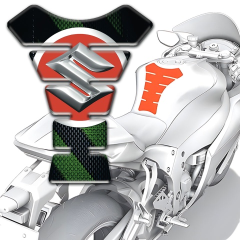 Suzuki Tank Fuse Black with Green diagonal Bands design 