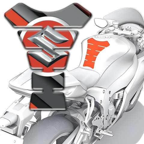Suzuki Tank Guard Pads Gray Orange Diagonal Patterns Design 