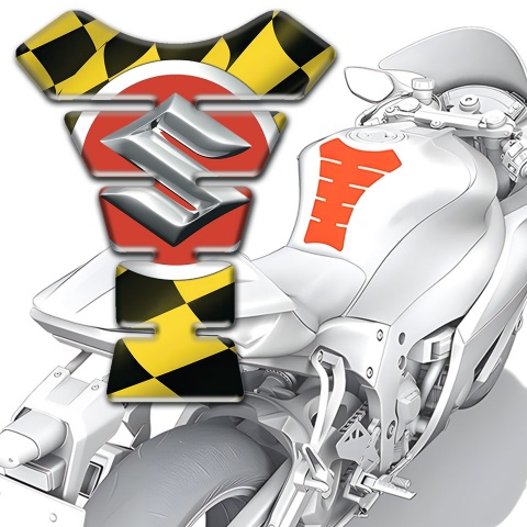Suzuki Tank Pad Motorbike Black Yellow Squares Edition 