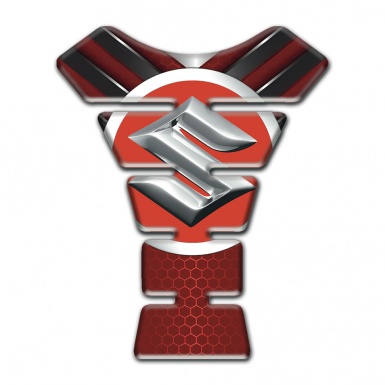 Suzuki Tank Pad Motorbike Chromed Details with Red Base Style 
