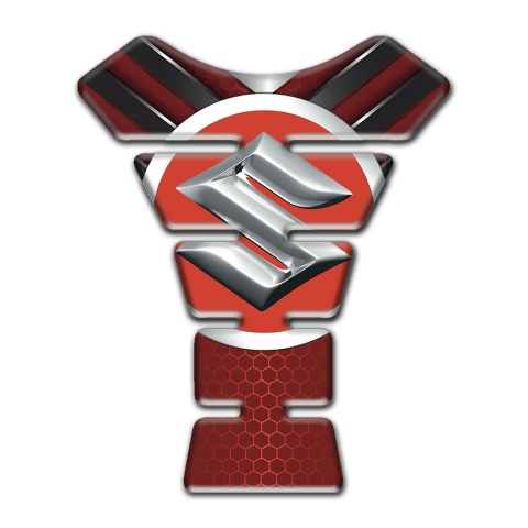 Suzuki Tank Pad Motorbike Chromed Details with Red Base Style 