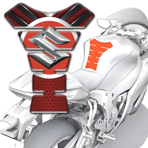 Suzuki Tank Pad Motorbike Chromed Details with Red Base Style 