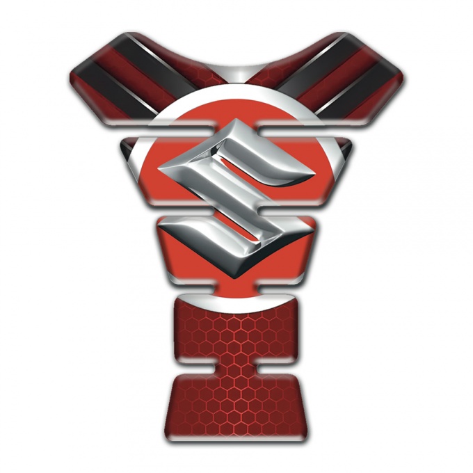Suzuki Tank Pad Motorbike Chromed Details with Red Base Style 