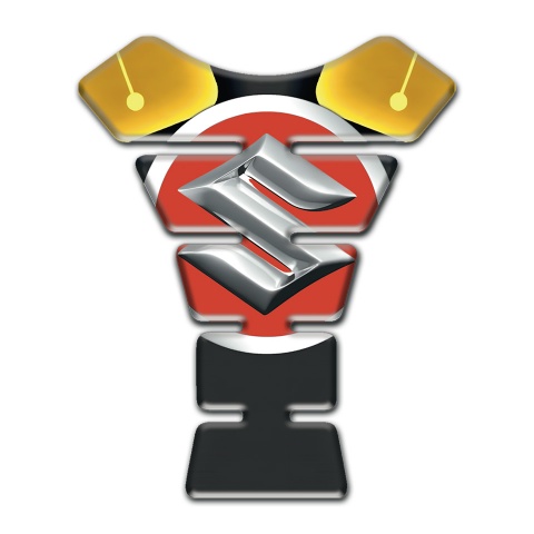 Suzuki Tank Fuse Big Red Silver logo with Yellow Black Base 