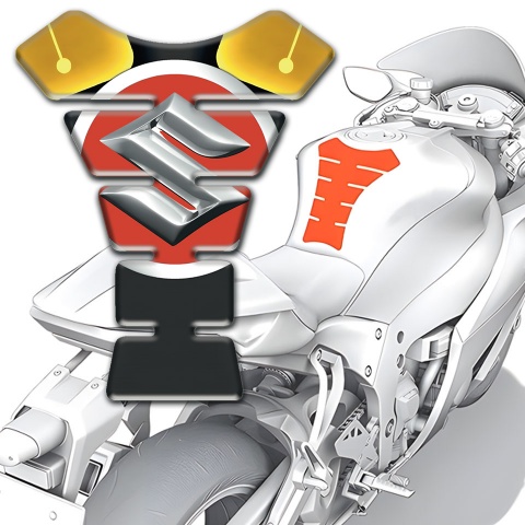 Suzuki Tank Fuse Big Red Silver logo with Yellow Black Base 