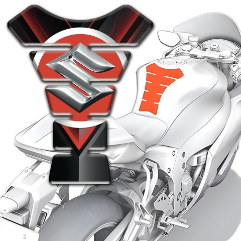 Suzuki Tank Pad Motorbike Red V Shape Print Base 
