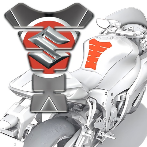 Suzuki Tank Pad Protector Gray Base with White Strope Decoration 