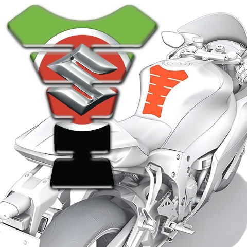 Suzuki Tank Pad Protector Green Black Base Silver Big Logo 