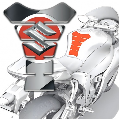 Suzuki Tank Pad Motorbike Gray Black Base with Red Silver logo 
