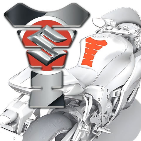 Suzuki Tank Pad Motorbike Gray Black Base with Red Silver logo 