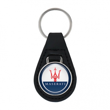 Maserati Leather Keychain White Blue Clean Logo