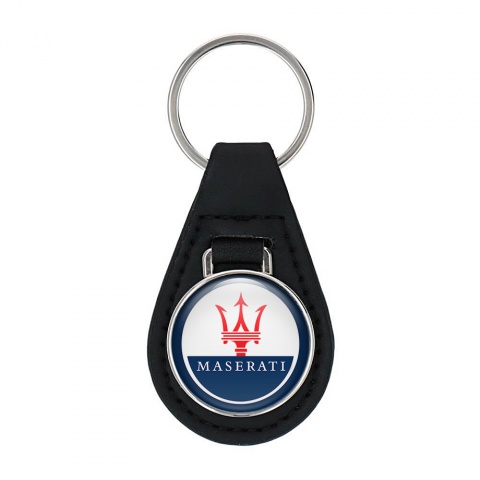 Maserati Leather Keychain White Blue Clean Logo