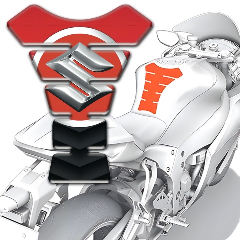 Suzuki Tank Protector Red Black Background with Big Silver Logo 