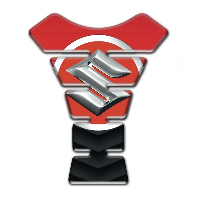 Suzuki Tank Protector Red Black Background with Big Silver Logo 