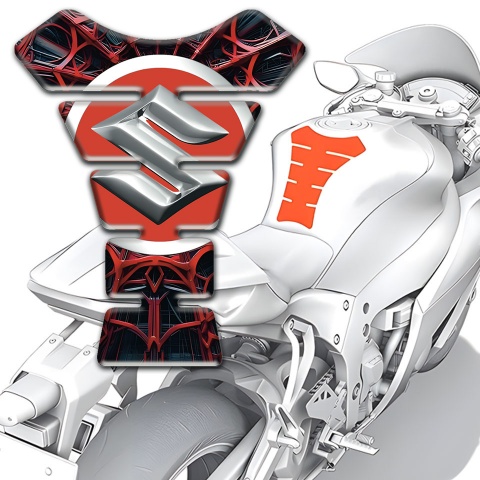 Suzuki Tank Guard Pads 3D Red Spider web Design 