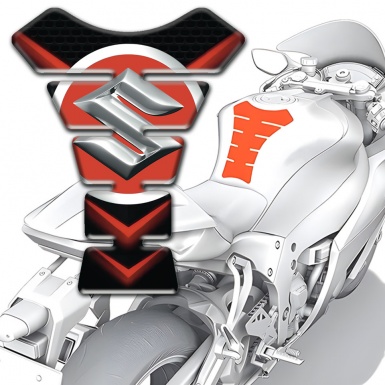 Suzuki Tank Pad Motorbike Black with Red V Shape patterns Design Model 