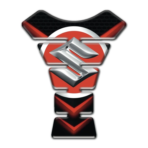 Suzuki Tank Pad Motorbike Black with Red V Shape patterns Design Model 