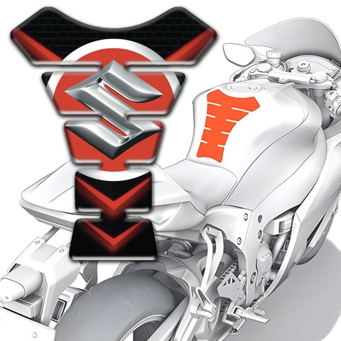 Suzuki Tank Pad Motorbike Black with Red V Shape patterns Design Model 