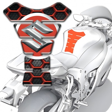 Suzuki Tank Pad Protector 3D Red GRid Design 