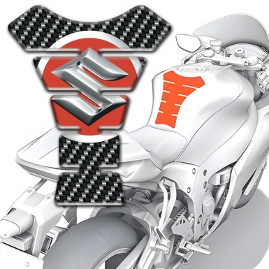 Suzuki Tank Fuse Silver Red Logo with Carbon Background 