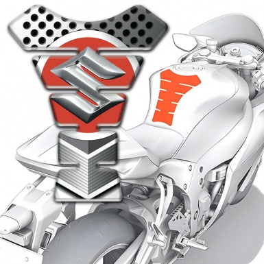Suzuki Tank Guard Pads White Gray Perforated Base Design 