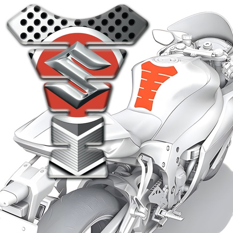 Suzuki Tank Guard Pads White Gray Perforated Base Design 