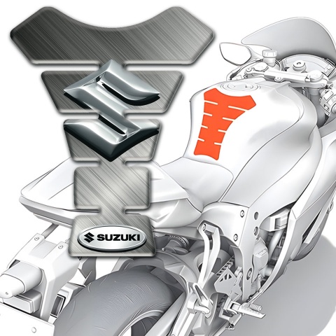 Suzuki Tank Pad Motorbike Matte Base Style with 3D Silver logo