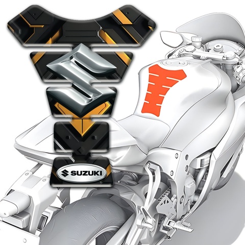 Suzuki Tank Fuse Black Yellow Decoration Base and 3D Silver Logo 