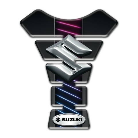 Suzuki Tank Pad Motorbike Blue Red Neon Lines Design with 3D Logo