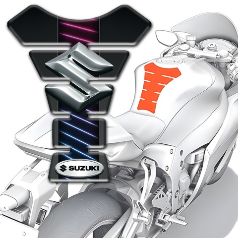 Suzuki Tank Pad Motorbike Blue Red Neon Lines Design with 3D Logo