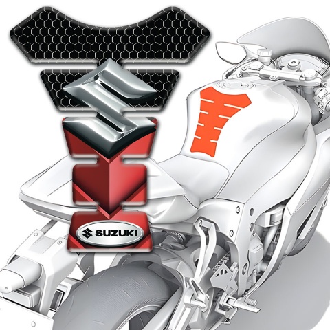 Suzuki Tank Guard Pads Red  Black Print Base with 3D Logo 