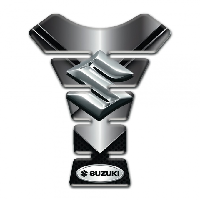 Suzuki Tank Pad Motorbike Chromed Base 3d Silver Logo 