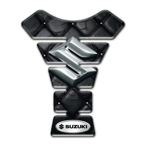 Suzuki Tank Guard Pads Black Leather Base Effect with 3D Logo Design 