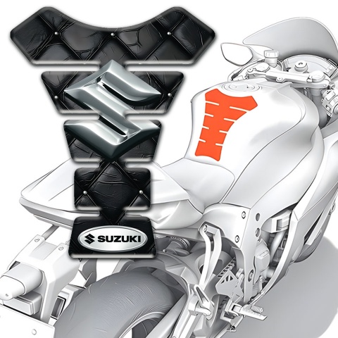 Suzuki Tank Guard Pads Black Leather Base Effect with 3D Logo Design 