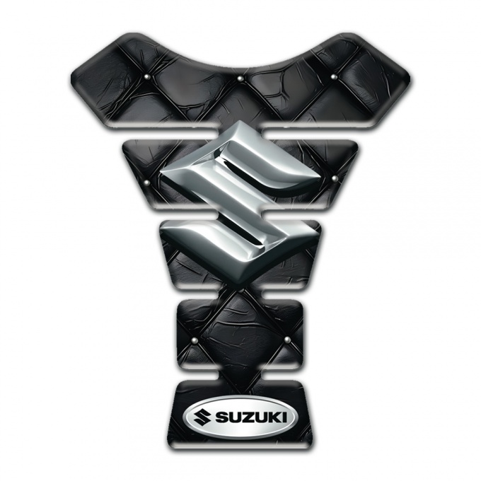 Suzuki Tank Guard Pads Black Leather Base Effect with 3D Logo Design 