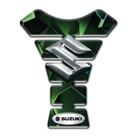 Suzuki Tank Pad Protector Green Diamond Style with 3D Silver Logo 