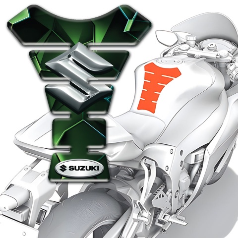 Suzuki Tank Pad Protector Green Diamond Style with 3D Silver Logo 