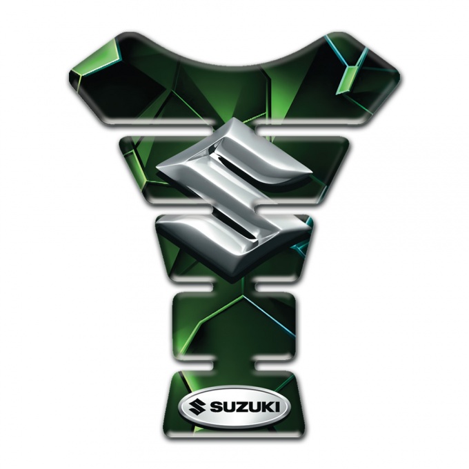 Suzuki Tank Pad Protector Green Diamond Style with 3D Silver Logo 