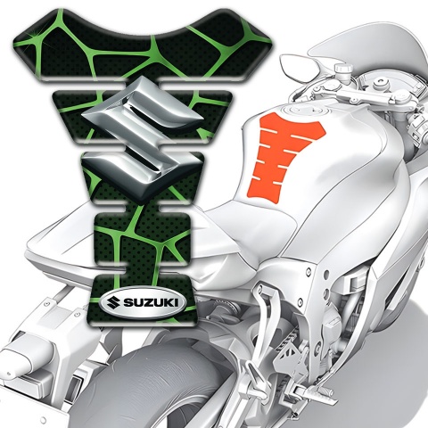 Suzuki Tank Pad Protector Green Lines Decoration with Black Base 
