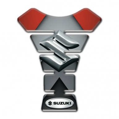 Suzuki Tank Pad Motorbike Gray Red Print with 3D Silver logo 