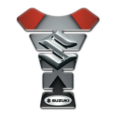 Suzuki Tank Pad Motorbike Gray Red Print with 3D Silver logo 