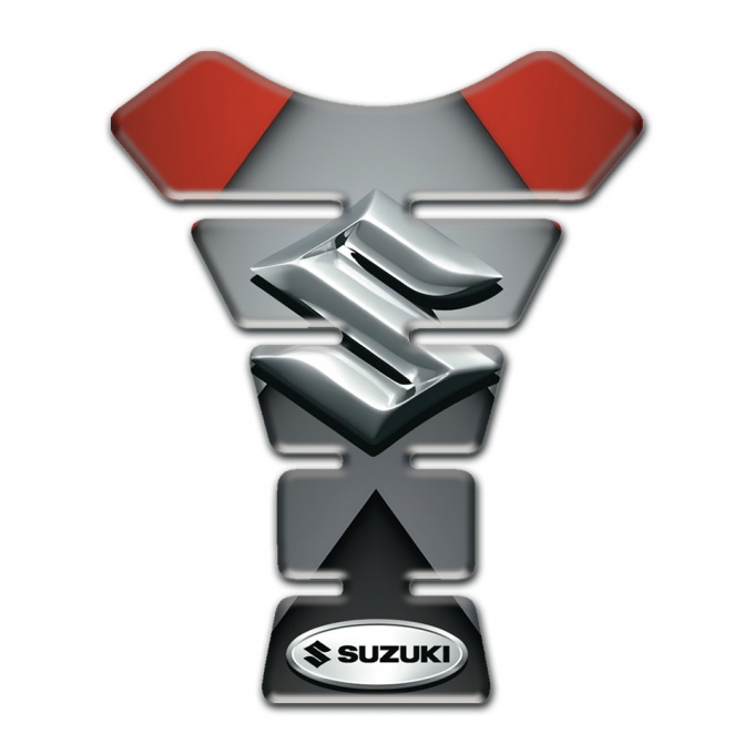 Suzuki Tank Pad Motorbike Gray Red Print with 3D Silver logo 