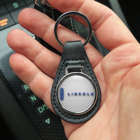 Lincoln Keychain Leather Light Carbon Blue Classic Logo