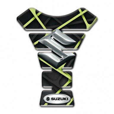 Suzuki Tank Protector Black with Green Tapes Design Silver Logo 