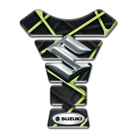 Suzuki Tank Protector Black with Green Tapes Design Silver Logo 